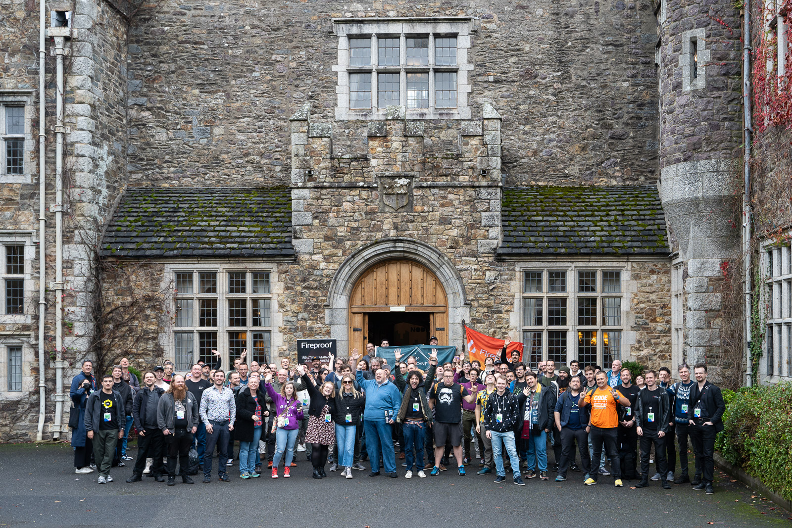 Lucix went to NodeConfEU. This photo shows conference attendees in front of the Waterford Castle.
